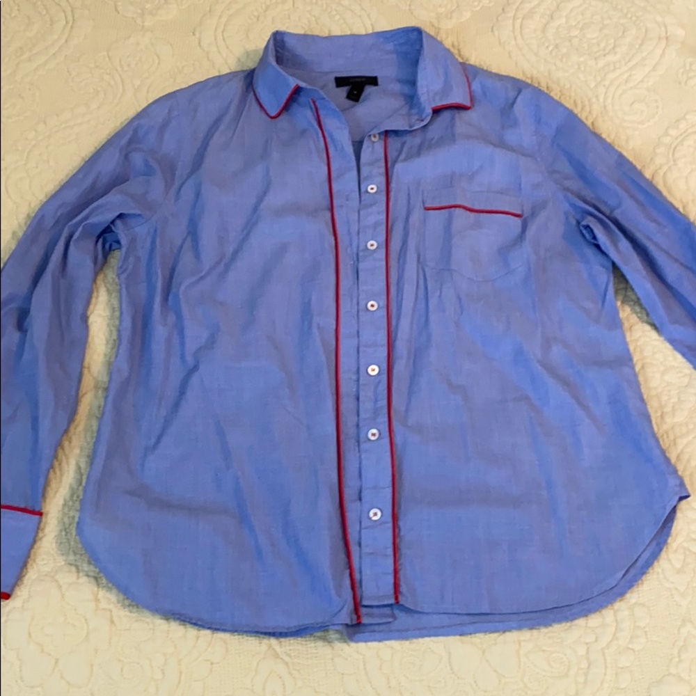 J crew classic blue shirt with red trim